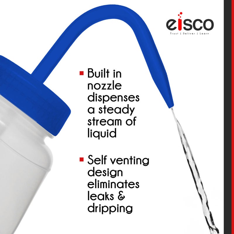 EISCO Wash Bottle for Water, 500ml - Labeled with Color Coded Chemical & Safety Information (2 Color) - Wide Mouth, Self Venting, Polypropylene - Performance Plastics Labs - Image 4